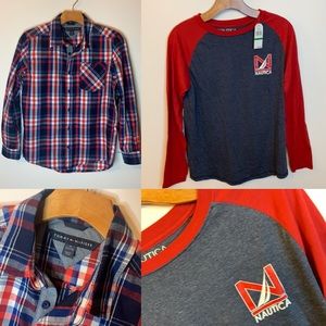 Boys set of 2 tops Nautica Tommy Hilfiger baseball style shirt and button up L
